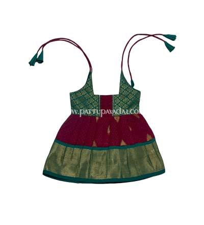 New Born Maroon and Green Silk Frock
