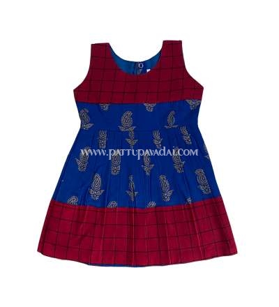 Pure Cotton Frock Blue and Red