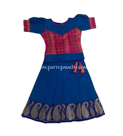 Pure Cotton Pavadai Blue and Pink