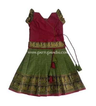 Pure Cotton Pavadai Olive Green and Maroon