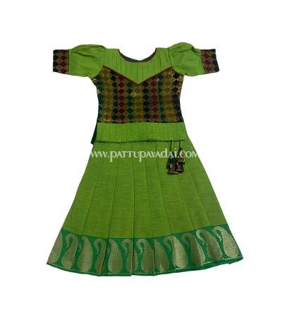 Pure Cotton Pavadai Parrot Green and Brown