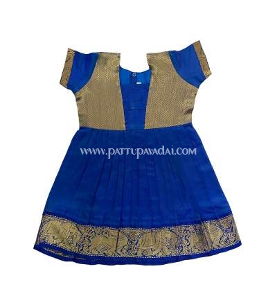 Pure Silk Frock Blue and Golden