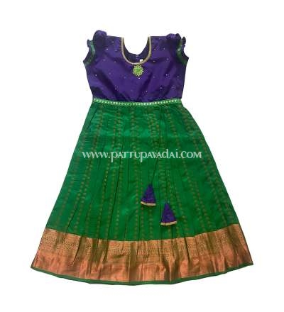 Pure Silk Long Gown Green and Violet