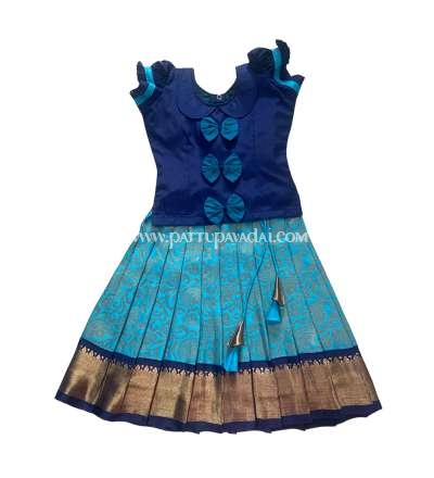 Pure Silk Pavadai Pale Blue and Navy Blue