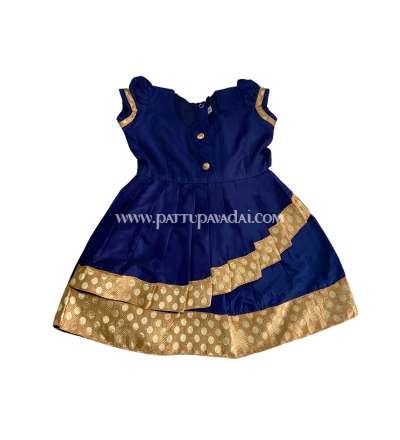 Silk Cotton Frock Navy Blue and Cream