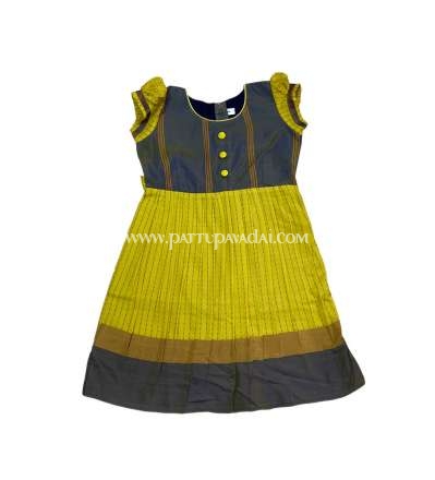 Silk Cotton Frock Yellow and Grey