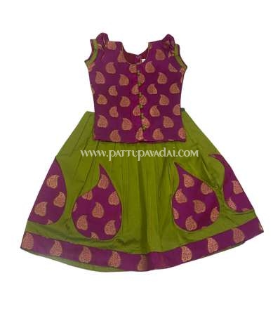 Silk Cotton Parrot Green Skirt and Magenta Top