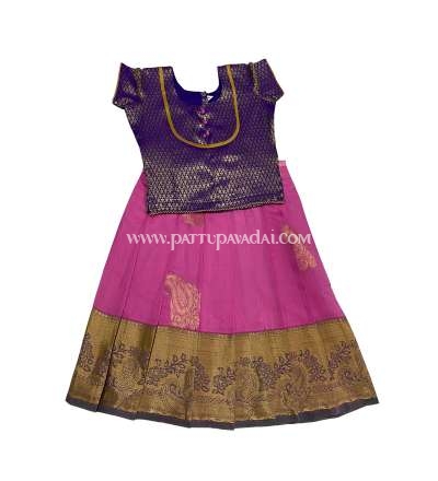 Silk Cotton Pavadai Sattai Pink and Violet