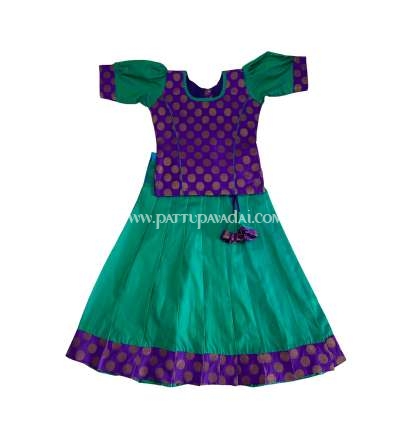Silk Cotton Pavadai Set Green and Violet