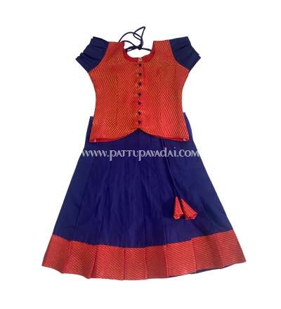 Silk Cotton Red and Navy Blue Skirt