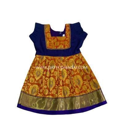 Pure Silk Frock Orange and Navy Blue