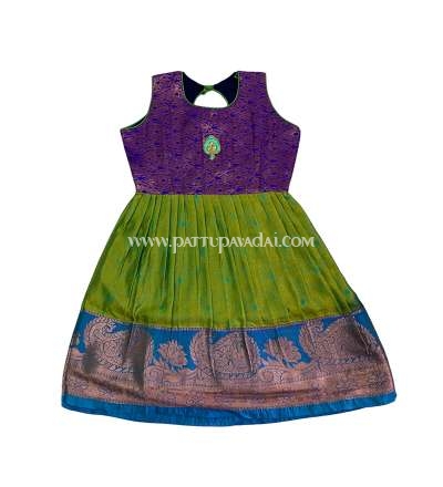 Silk Frock Parrot Green and Blue