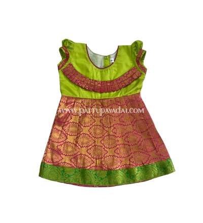 Silk Frock Parrot Green and Pink