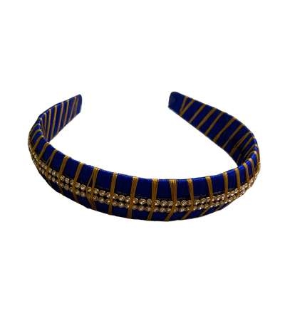 Silk Thread Headband 2line stones Blue