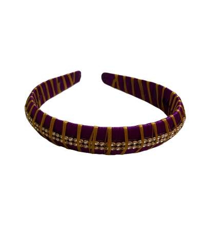 Silk Thread Headband 2line stones Magenta