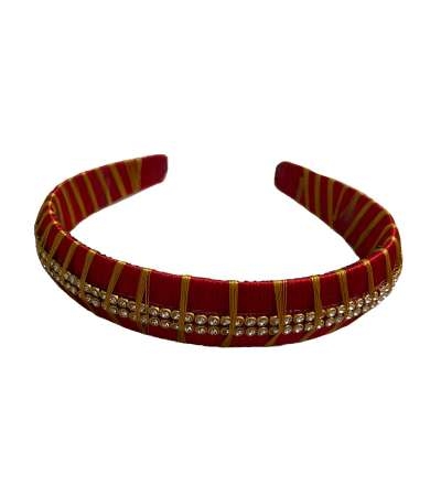 Silk Thread Headband 2line stones Red