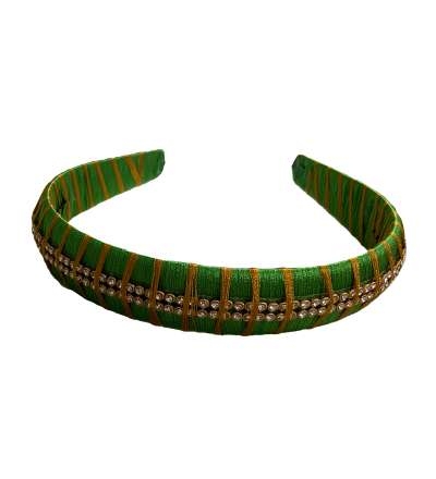 Silk Thread Headband twoline stones Green