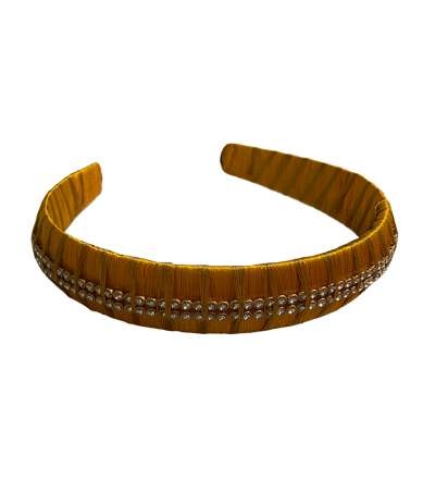 Silk Thread Headband twoline stones Yellow