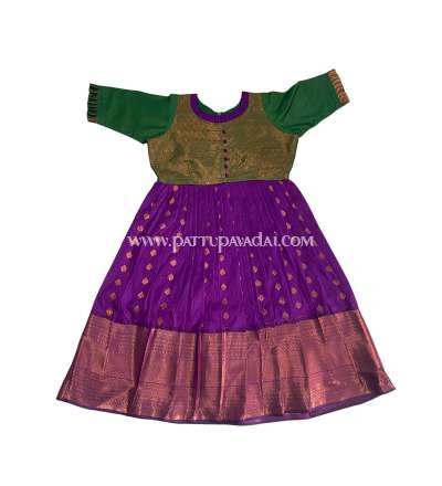 Soft Silk Long Gown Violet and Green