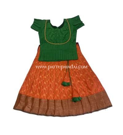 Soft Silk Pavadai Orange and Green