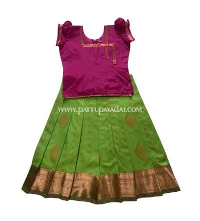Soft Silk Pavadai Parrot Green and Pink