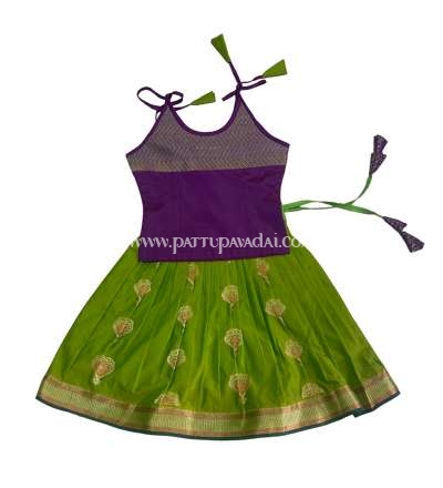 Soft Silk Pavadai Parrot Green and Violet