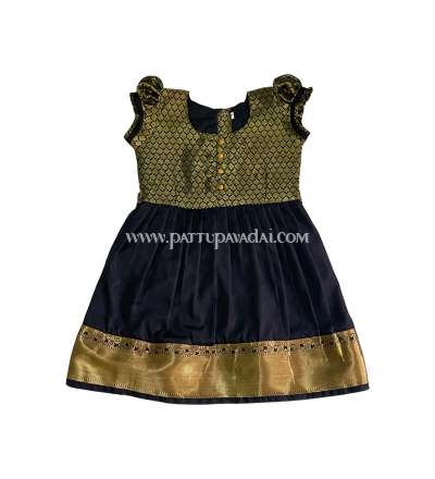 Toddler Silk Frock Black and Golden