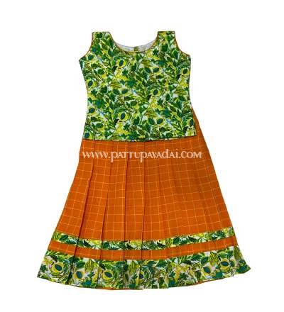 Traditional Cotton Pavadai Green and Orange