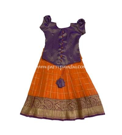 Blue and Orange Chanderi Skirt and Blouse