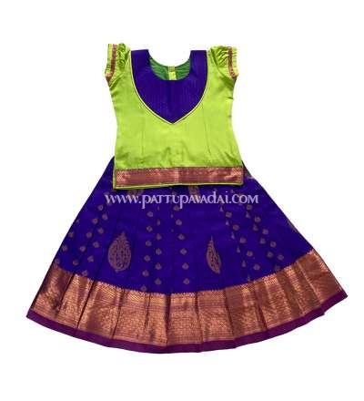 Violet and Parrot Green Soft Silk Pavadai