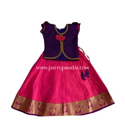 Violet and Pink Silk Pavadai Ethnic Wear