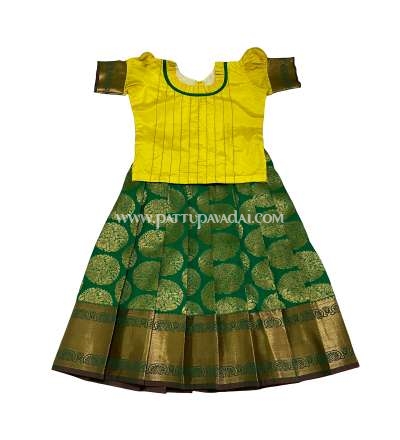 Buy Online Yellow and Green Pure Silk Pavadai
