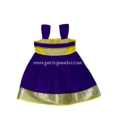 Yellow and Violet Kids Silk Frock