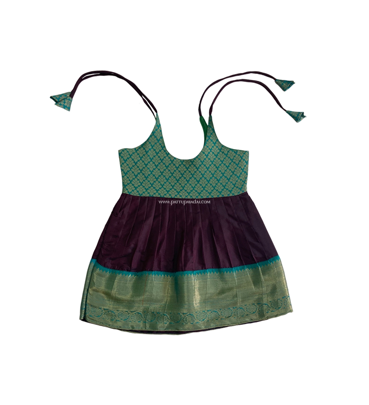 Soft Silk Frock Brown and Pista Green