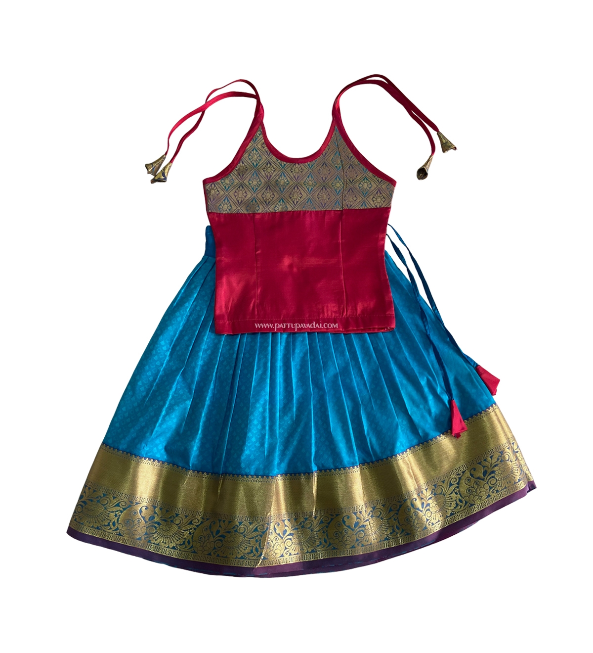 Soft Silk Pavadai Blue and Red