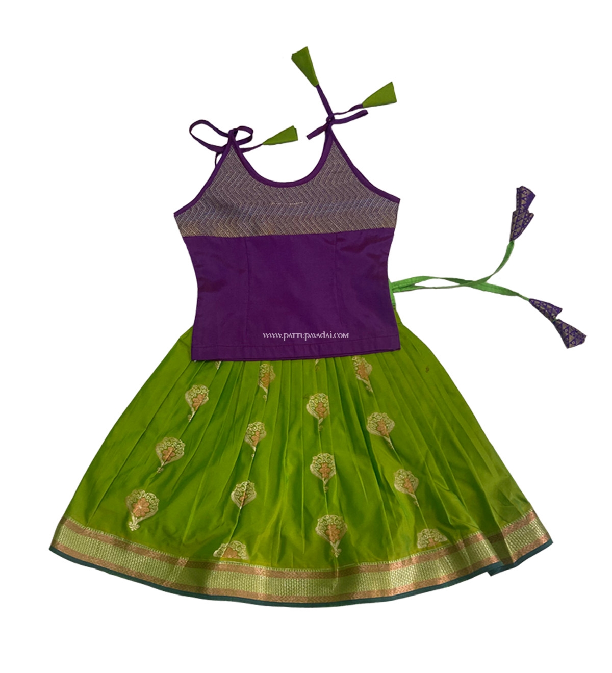 Soft Silk Pavadai Parrot Green and Violet