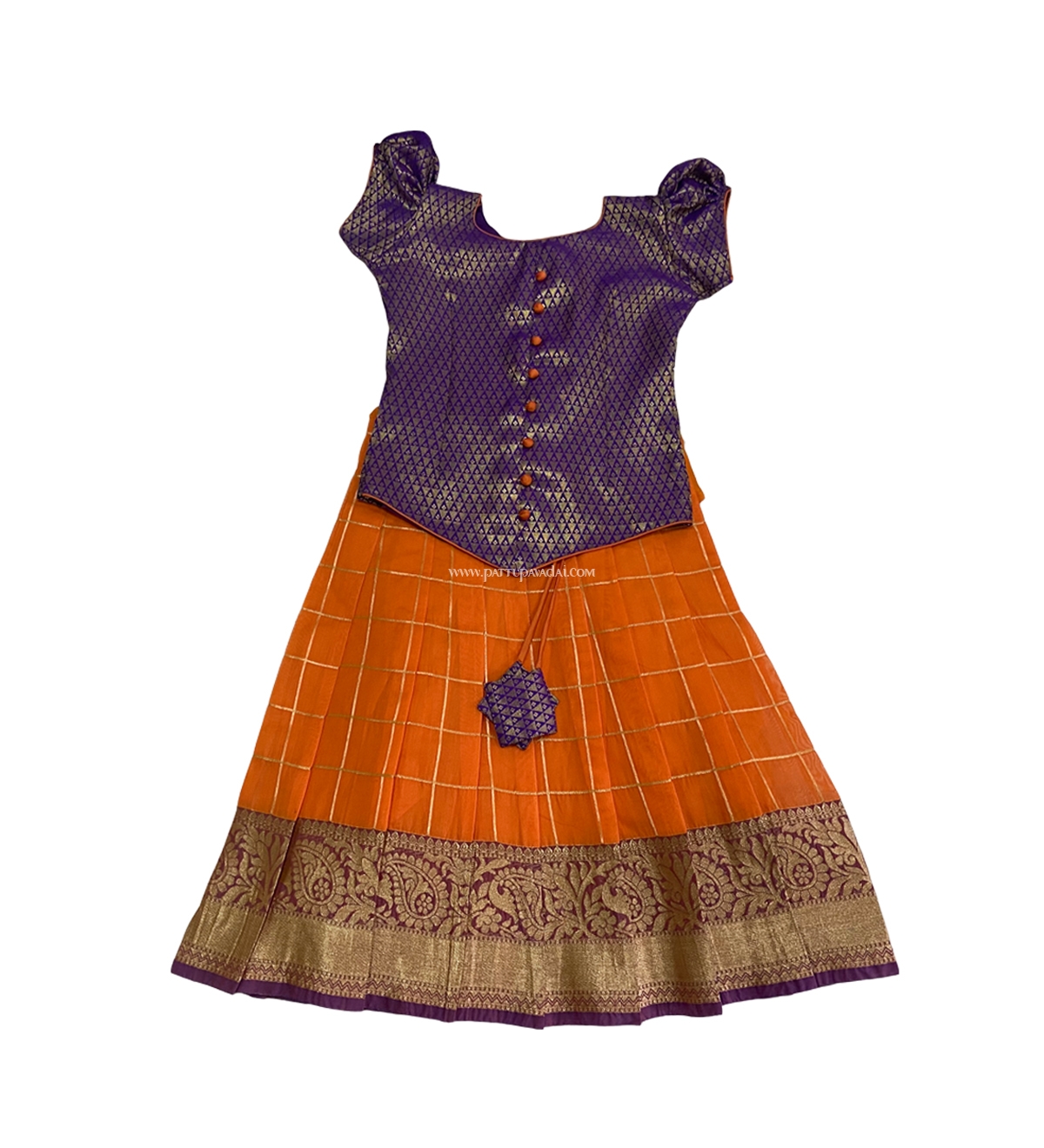 Blue and Orange Chanderi Skirt and Blouse