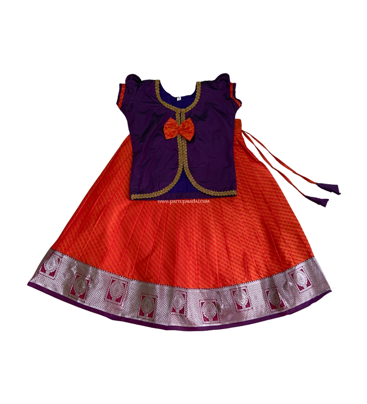 Violet and Orange Silk Pavadai Ethnic Wear