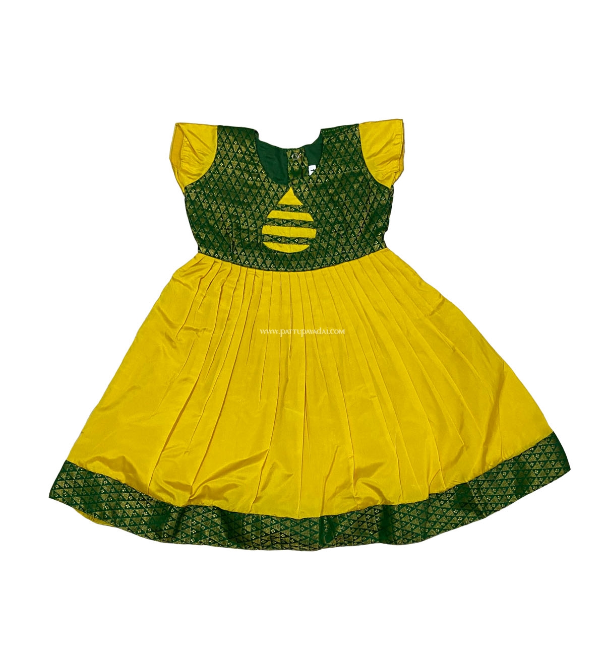 Yellow and Green Pure Silk Frock
